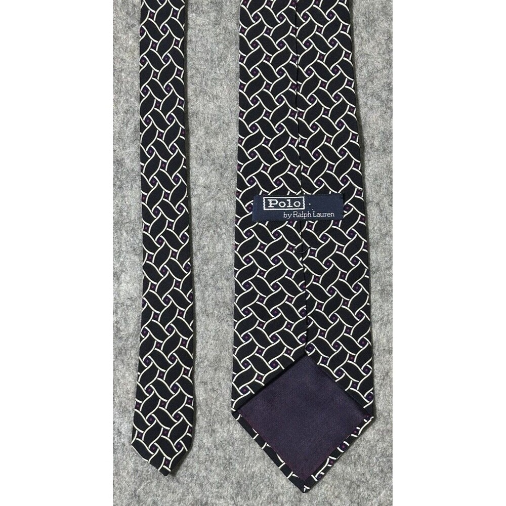 Polo Ralph Lauren Geometric Tie Black White Silk Made in USA Necktie Vintage